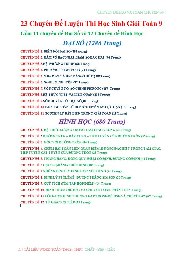 image for page Các dạng bài tập, chuyên đề toán và các đề thi 