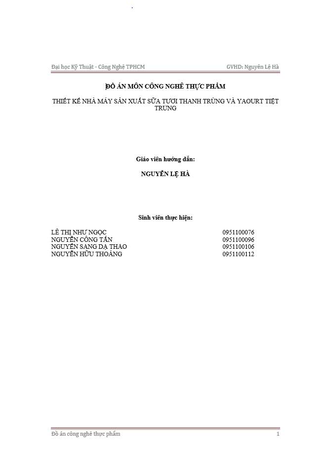 image for page Thiết kế nhà máy sản xuất sữa tươi thanh trùng và Yaourt tiệt trùng