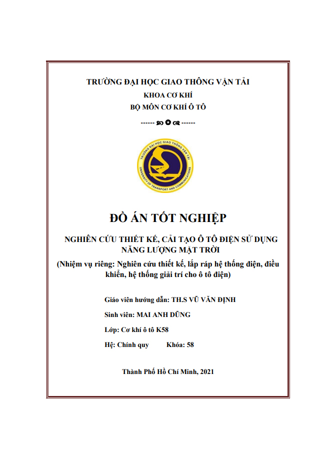 image for page Thiết kế, chế tạo ô tô điện có sử dụng năng lượng mặt trời