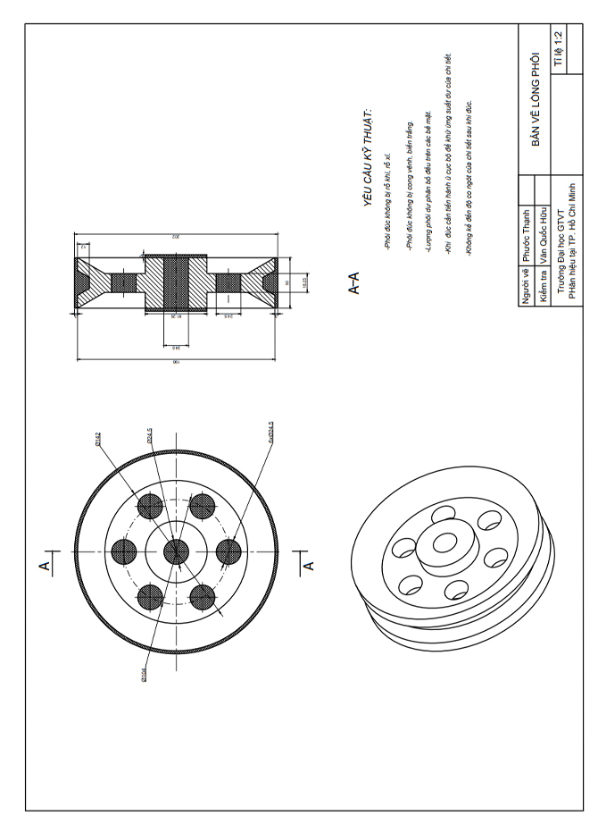 Bản vẽ gia công chi tiết bánh xe