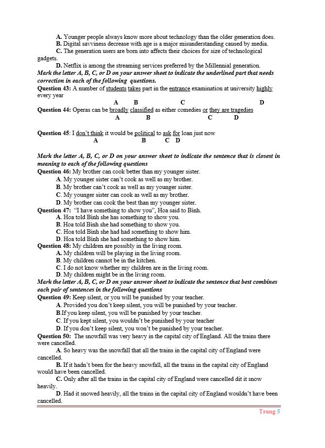 image for page Đề thi thử tiếng anh THPTQG năm 2021 chuẩn cấu trúc của bộ giáo dục 