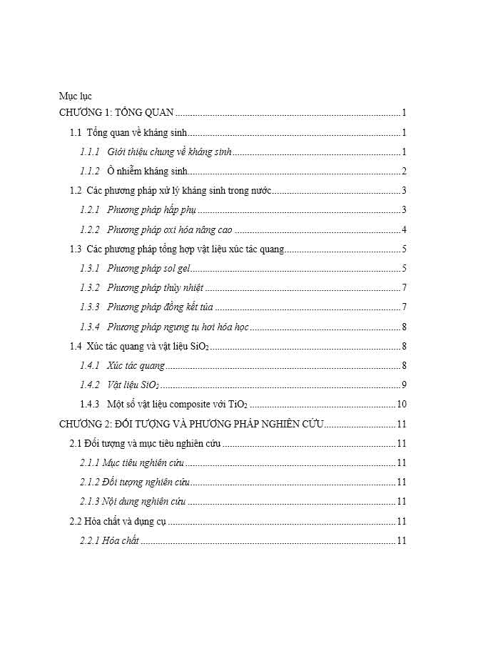 NGHIÊN CỨU ẢNH HƯỞNG CỦA PHƯƠNG PHÁP TỔNG HỢP VẬT LIỆU SIO2/NS-TiO2 ĐẾN KHẢ NĂNG XỬ LÝ KHÁNG SINH TRONG NƯỚC