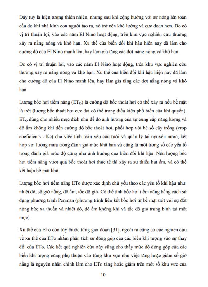 Ảnh hưởng của El Nino và biến đổi khí hậu đến  lượng bốc hơi tiềm năng khu vực Nam Trung Bộ và Tây Nguyên