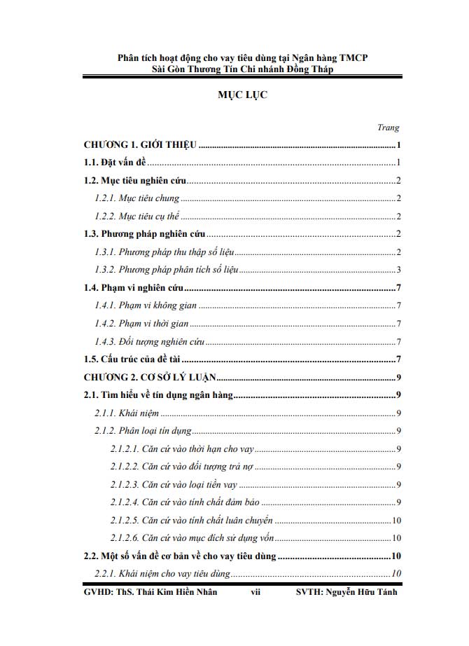 Phân tích hoạt động vay tiêu dùng tại Ngân hàng TMCP Sài Gòn Thương  Tín - Chi nhánh Đồng Tháp