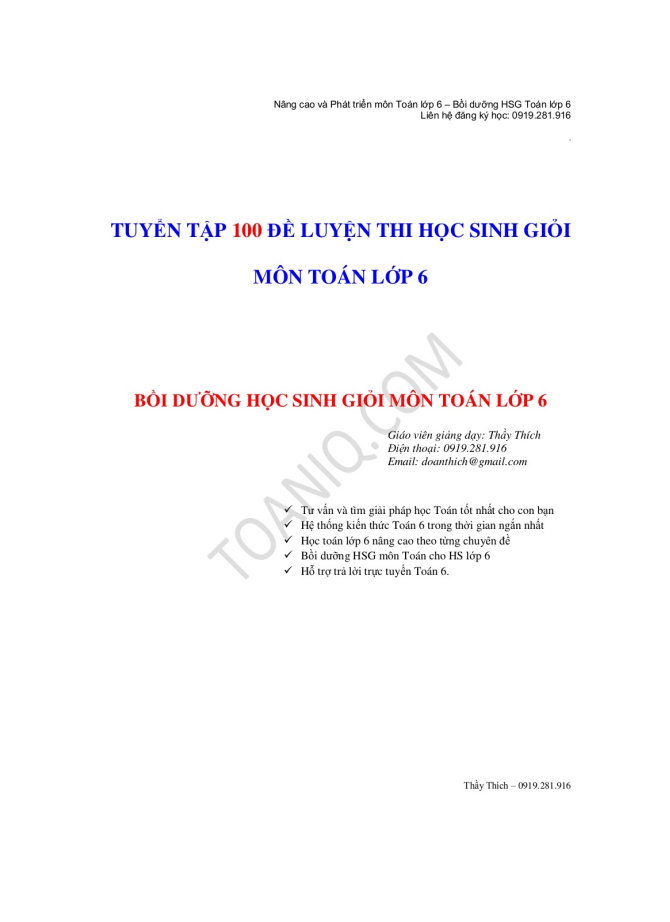 image for page Bộ tài liệu đề kiểm tra thi học kì và ôn tập môn toán 6 
