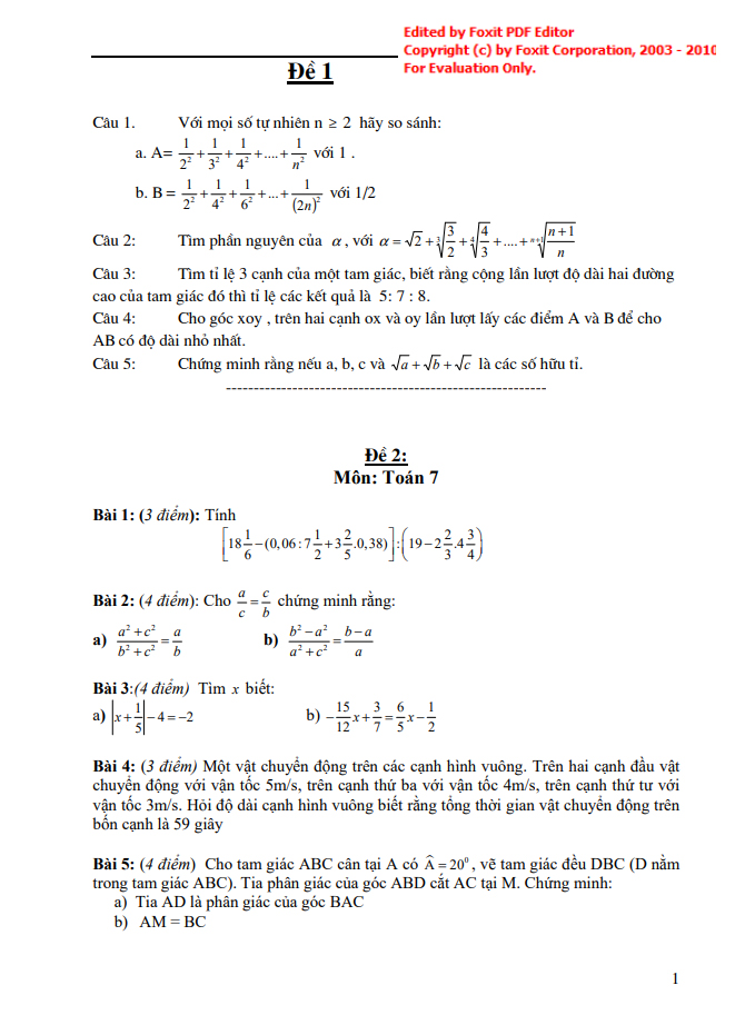 image for page Bộ tài liệu đề kiểm tra thi học kì và ôn tập môn toán 7