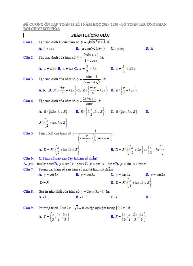 image for page Bộ tài liệu đề kiểm tra thi học kì và ôn tập môn toán 11