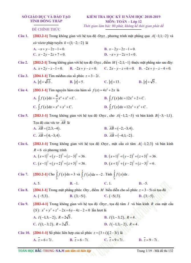 image for page Bộ tài liệu đề kiểm tra thi học kì và ôn tập môn toán 12